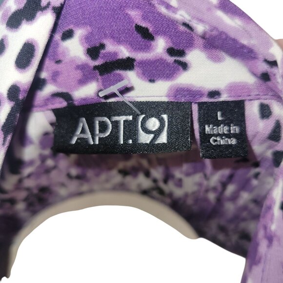 APT. 9 Womens Purple Patterned Short-Sleeve Collared Blouse With Asymmetrical He - Picture 2 of 5